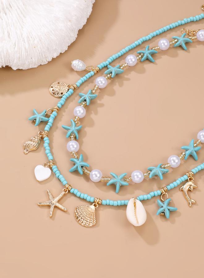 Take Two Pack of 2 - Blue Beaded Starfish Necklace - Image 4